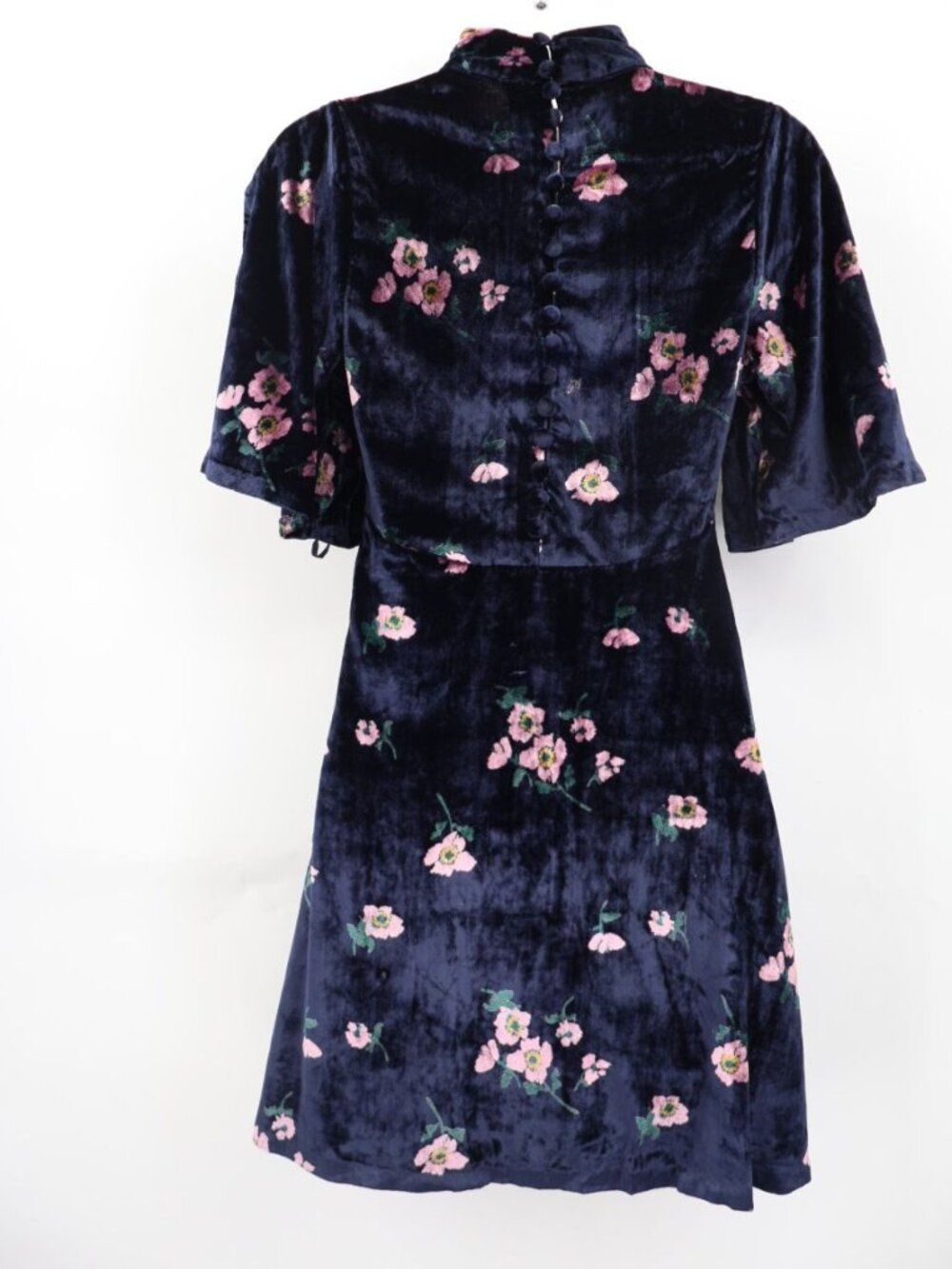 Free People Be My Baby Velvet Mini Dress Size 0 Navy Floral Print Flutter Sleeve - Picture 6 of 16